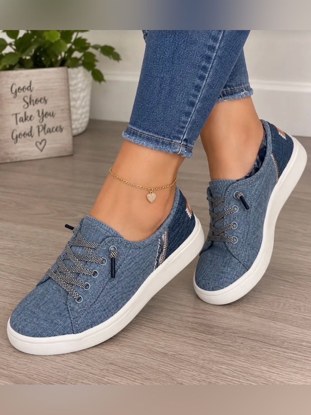 HEYDUDE Cody Craft Linen Blue Slip On Sneakers Shoes Women's Size 6